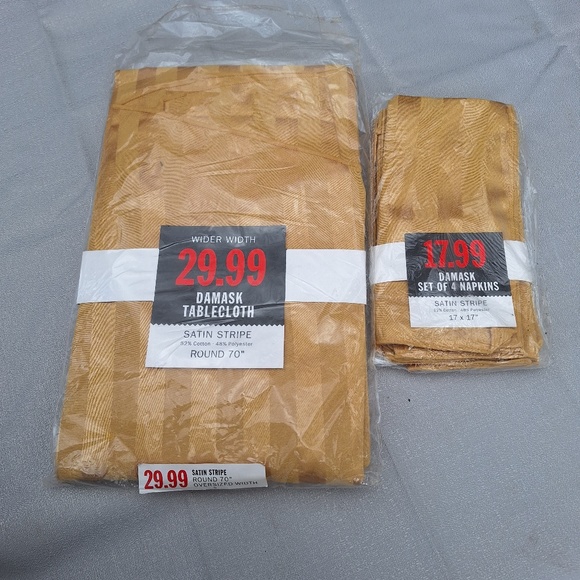 Mustard Satin Stripe Tablecloth and Napkin Set - Picture 1 of 1